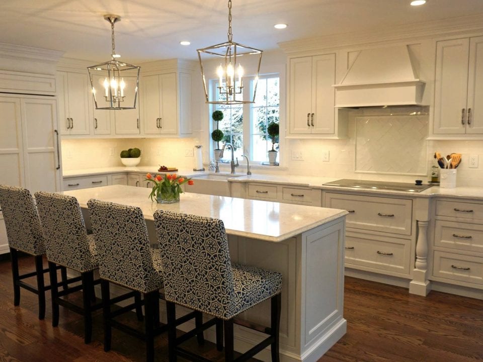 White Kitchen with Custom Light Fixtures