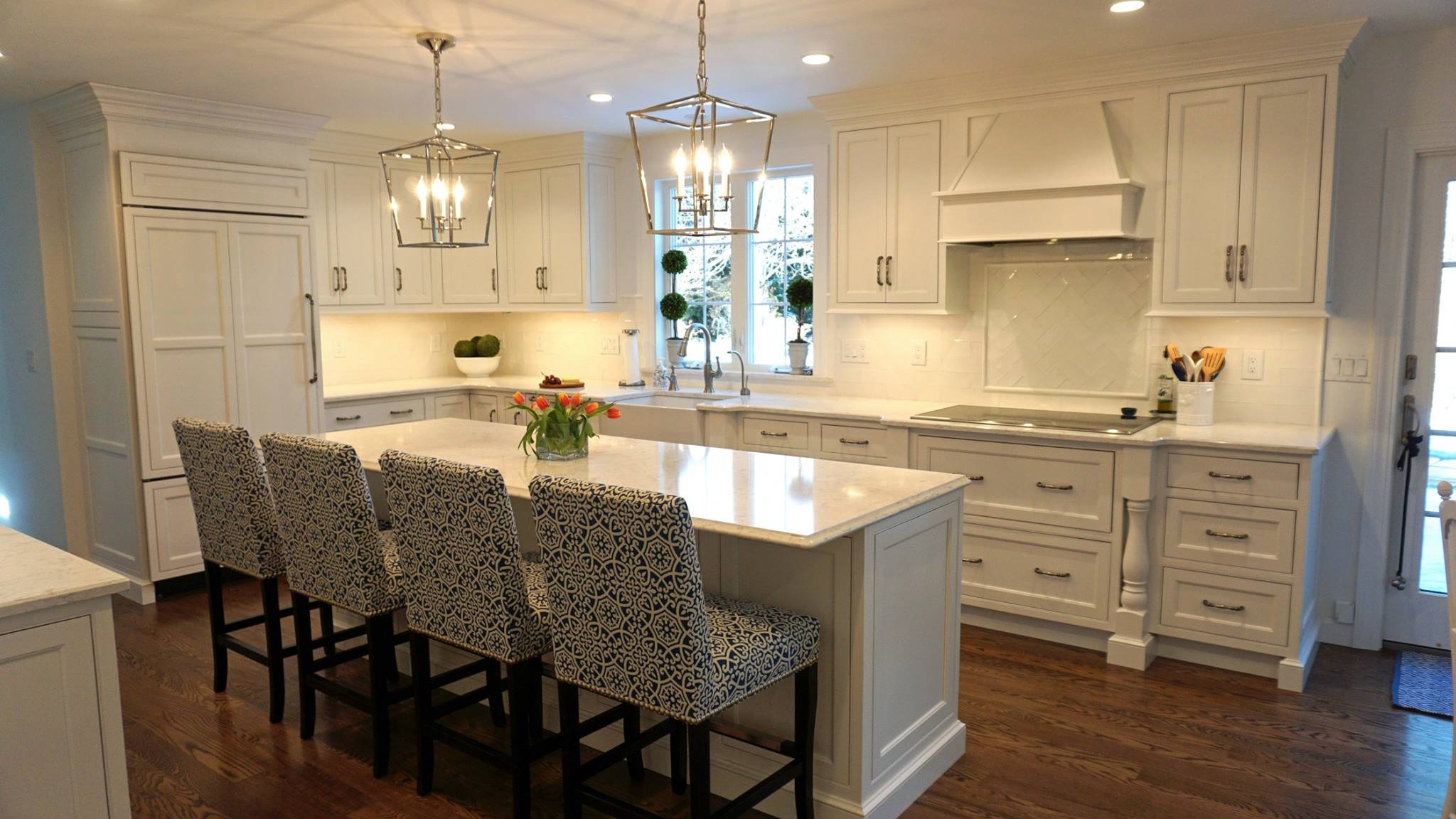 White Kitchen with Custom Light Fixtures